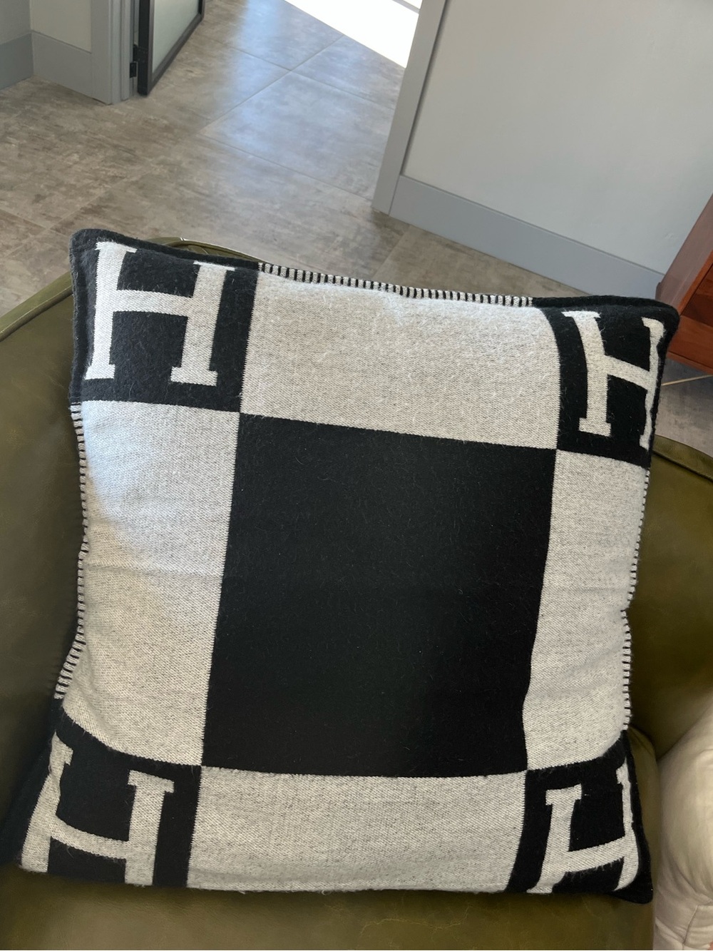 Oversized Luxury “H” Black and Cream Monogram Throw Pillow